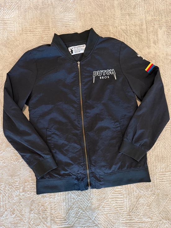 Dutch Bros Jackets & Blazers - Dutch Bros Black Bomber Jacket with Multicolor Sleeve Stripe